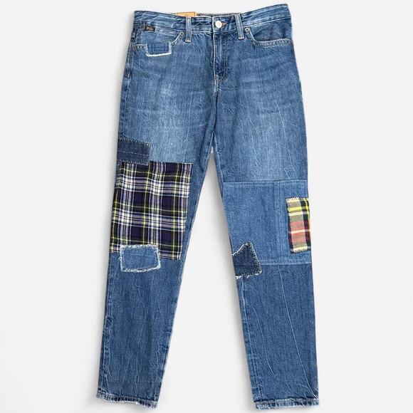 NWT Polo Ralph Lauren Astor Slim Boyfriend Plaid Patchwork Mid-Rise Jeans 14 - Picture 2 of 7